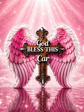God Bless This Car Pink Angel Wings Cross Car Charm NWOT